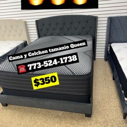 Queen Size Bed Headboard Frame Mattress And Box Spring All Included Brand New Furniture Yes We Deliver 