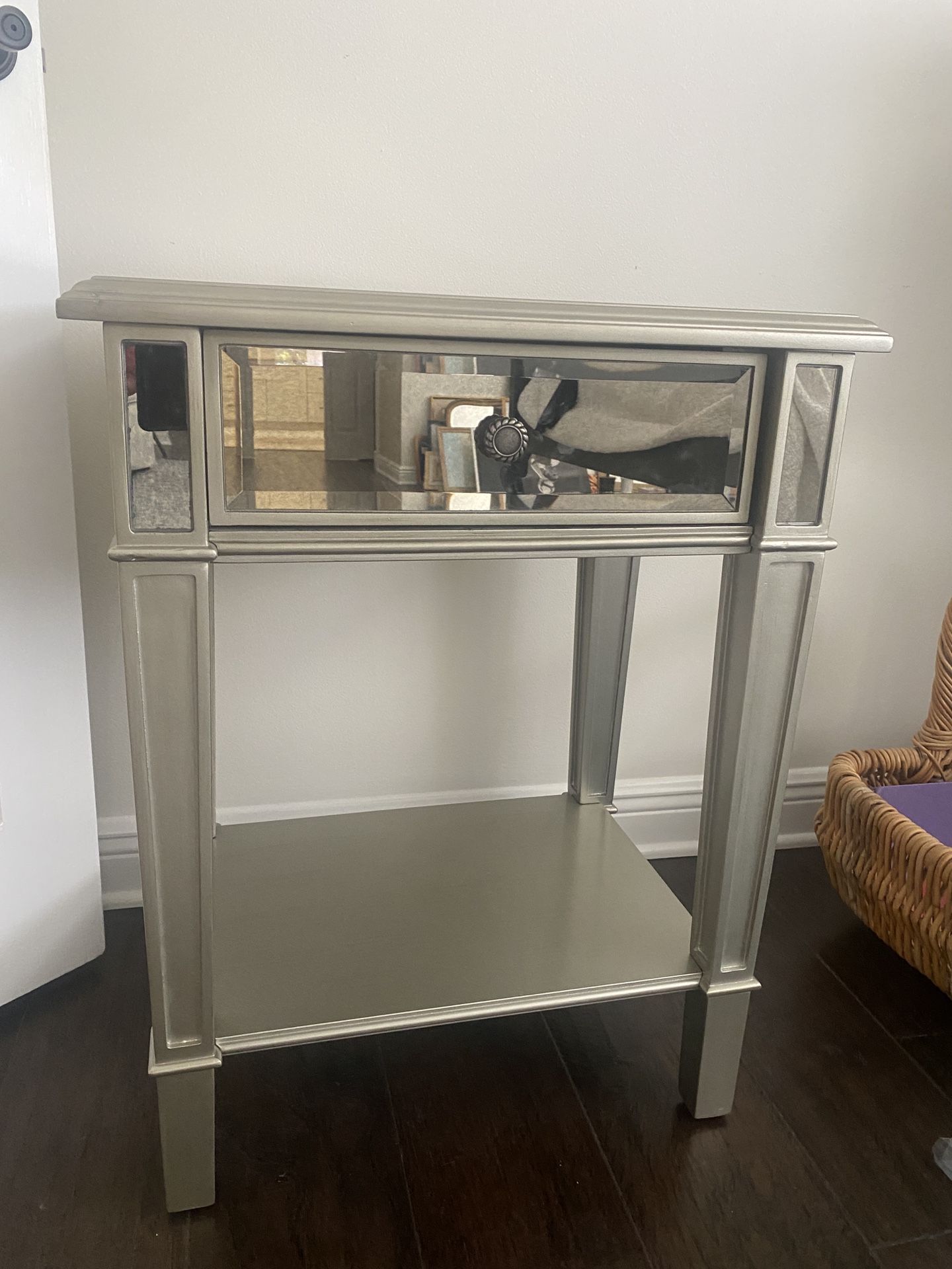 Brand New Silver And Glass Night Stand
