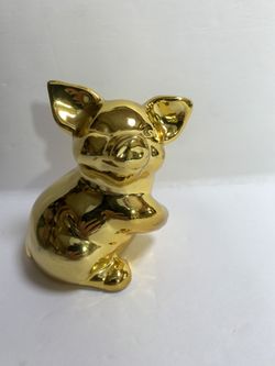 Golden Ceramic Pig Figurine Y2K