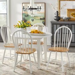 Set of 2 Autumn Lane Windsor Solid Wood Dining Chairs Dining Room White and Oak.  