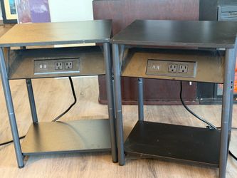Pair of Black Metal Nightstands/end tables with Power Outlets and USB Ports