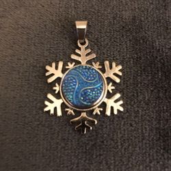 Blue Silver Snowflake Pendant Winter Jewelry