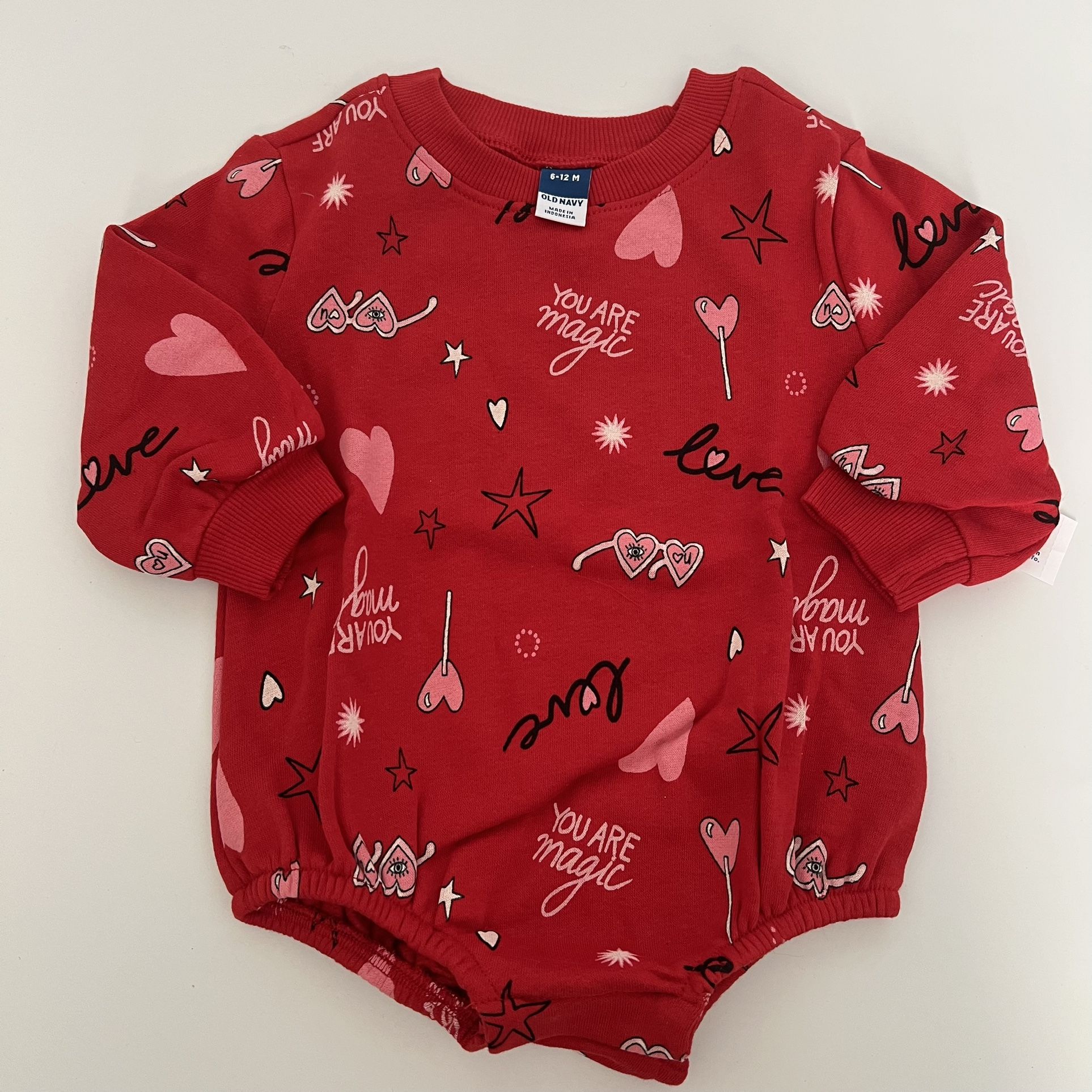 Old Navy Red Valentines Heart Vday Sweater Bodysuit Onesie 6-12m