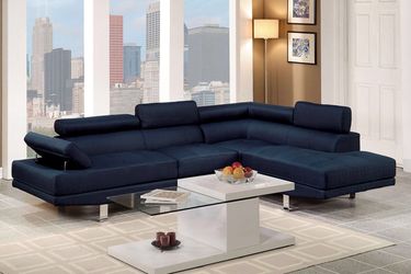 3 Piece Blue Sectional Sofa With Chaise F7569