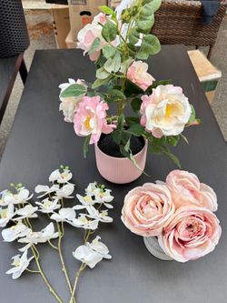 PICK UP TODAY-Set of 3 IKEA Faux Pink & White Flower Arrangements
