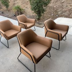 4 New Camel Leather Wingback Lounge/Office Chairs