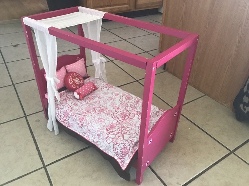 Battat Our Generation Pink Canopy Doll Bed with bed accessories