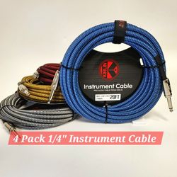 New 4-Pack Kirlin Entry Woven Instrument Cable, 1/4” mono plug - 1/4” mono plug 20ft