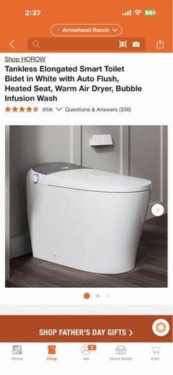 Shop HOROW Tankless Elongated Smart Toilet Bidet in White with Auto Flush, Heated Seat, Warm Air Dryer, Bubble Infusion Wash