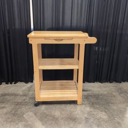 Light Wood Two-Shelf Kitchen Cart with Drawer