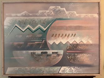 Abstract Mixed Media Painting in Wood Frame