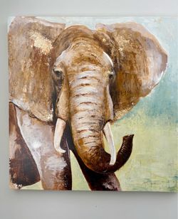 30x30 Hand Painted Elephant Canvas – Neutral Home Decor