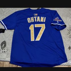 Blue White Gold Stitched Los Angeles Dodgers Shohei Ohtani Championship Jersey