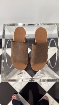 Chloe khaki suede platform mules size 35 1/2