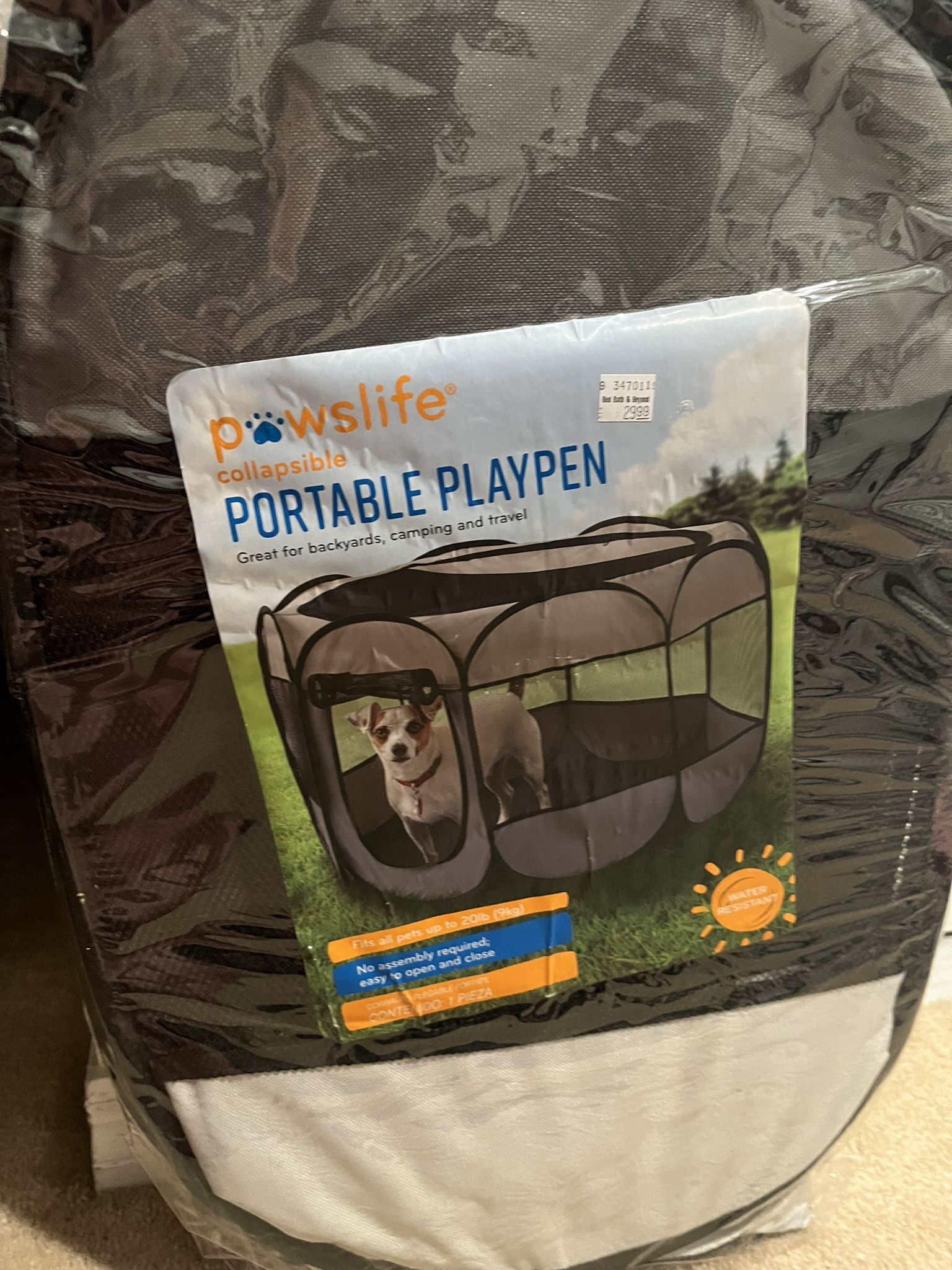 New Pawslife Collapsible Portable Playpen It's 36"LX 36" width by 23 height