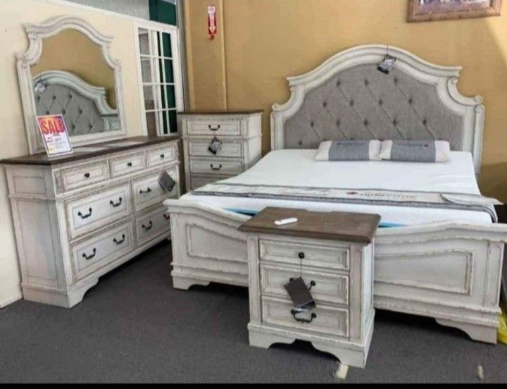 Realyn Chipped Paint 4 Pieces Bedroom Set Same Day Delivery By Ashley Only $10. Down Payment