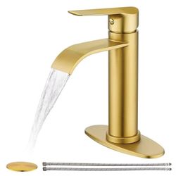 Faucet Bathroom, Waterfall Spout Bathroom Sink Faucet, 1 or 3 Hole Stainless Steel Bathroom Faucet with Deck Plate, Single Handle Bathroom Faucets for