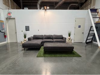 Modern Charcoal Chaise Sectional & Ottoman