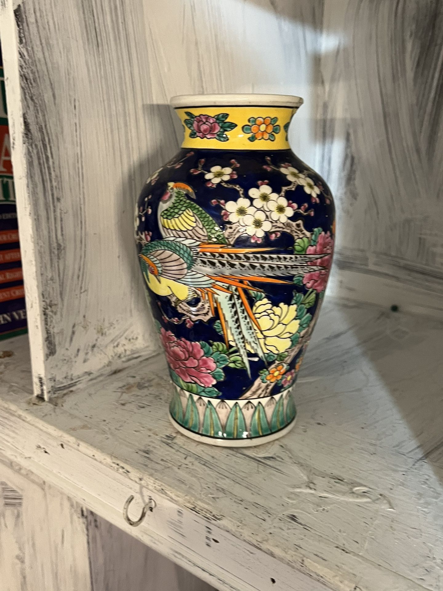 Vintage Japanese Floral Vase Pheasants Vase 
