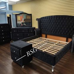 King/Queen Bedroom Set; Bed Frame, Dresser, Nightstand, Mirror 💛No Needed Credit Check 💛 $39 Down Payment with Financing