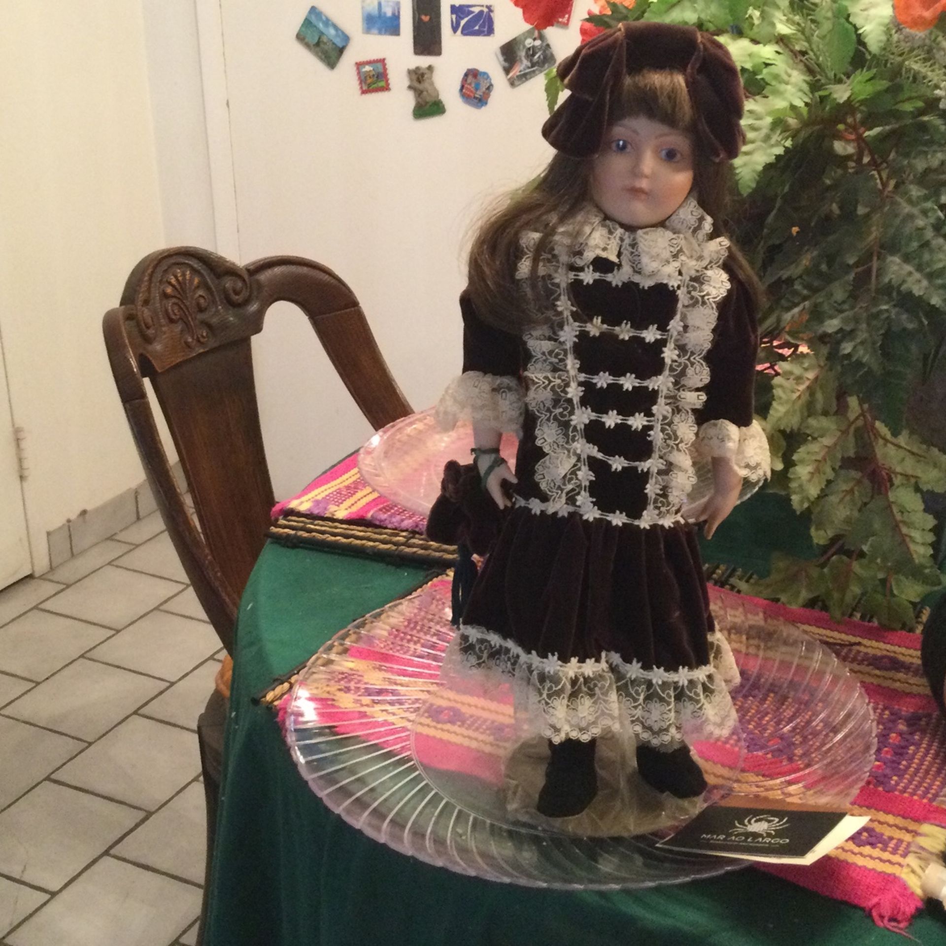Porcelain Victorian Doll On Display Stand