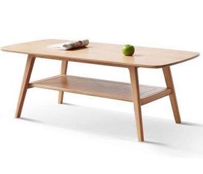 Assembled New Modern Solid Oak Wood Coffee Table 2-Tier Small Wooden Coffee Table with Storage Shelf
