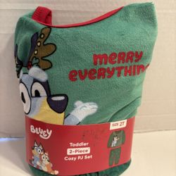 Bluey Merry Christmas Toddler 2-Piece Cozy PJ Set Green 2T New