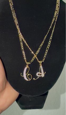 Gold Figaro Chain Initial Letter Necklaces