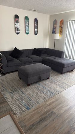 Dark Gray Sectional Sofa with Matching Storage Ottoman – $550 OBO