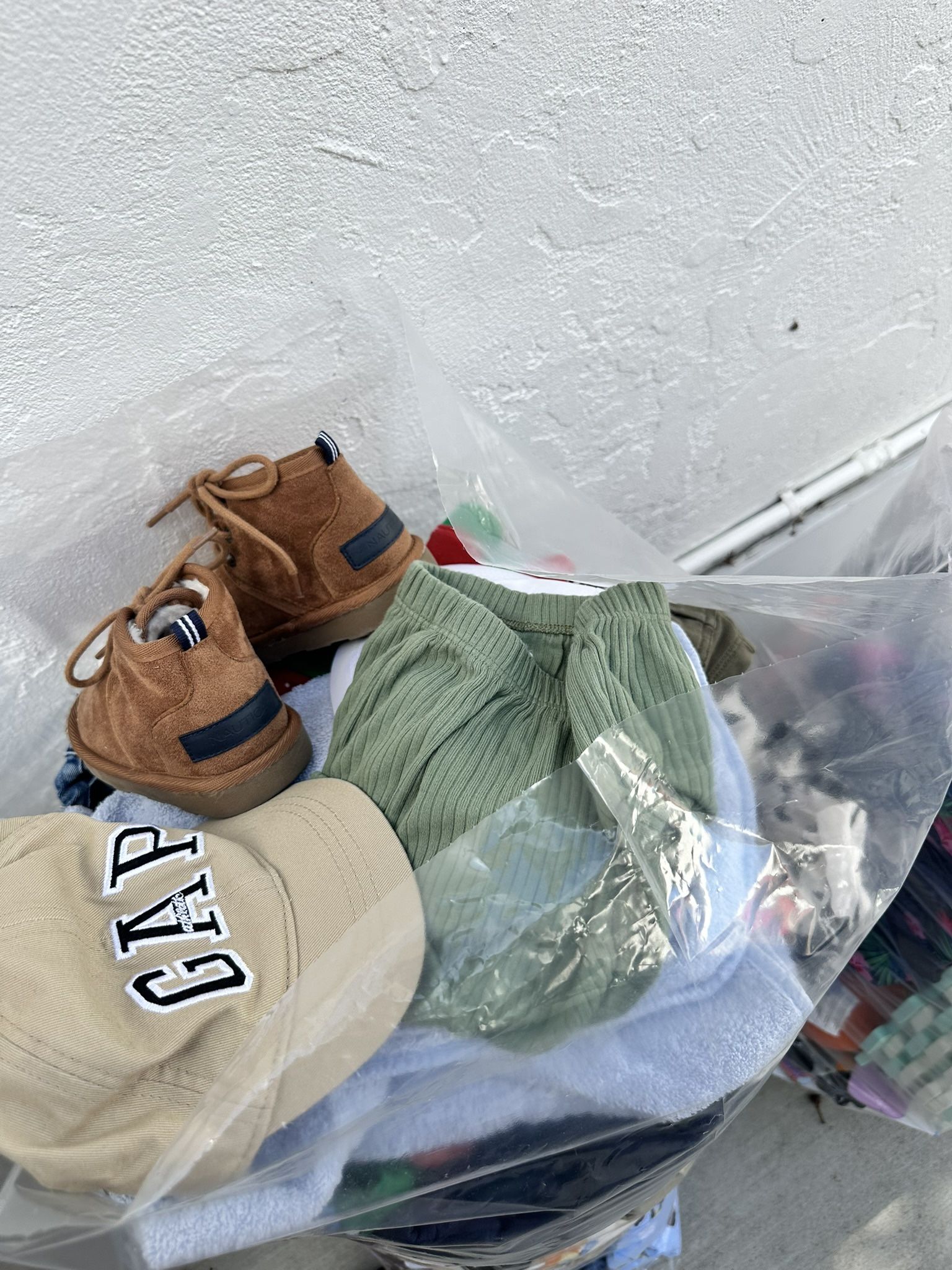 bag of clothes and toys