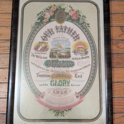 Vintage Framed Lord's Prayer Chromolithograph Print - 1800s Antique Religious Art