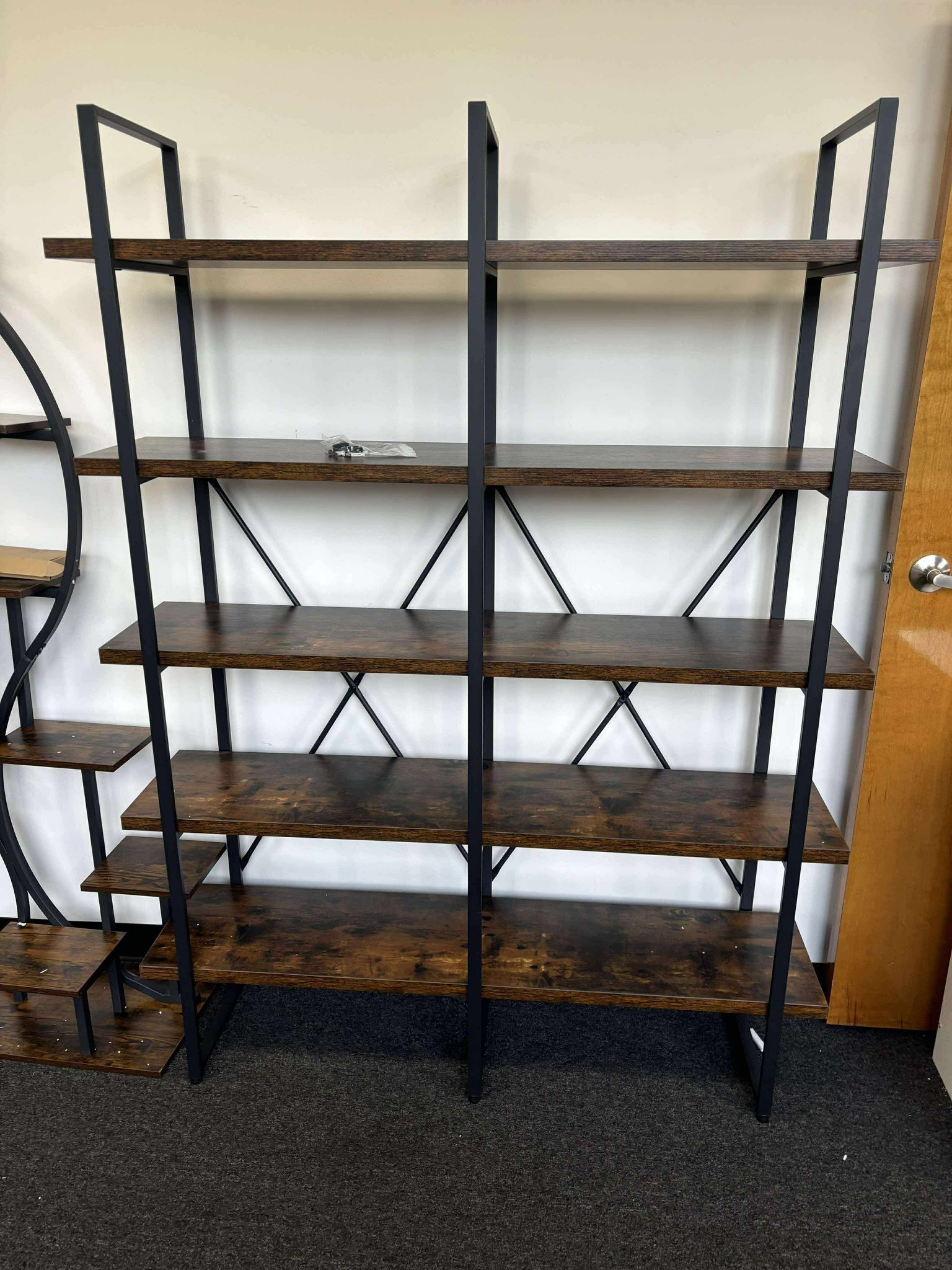 Industrial Bookshelf and Bookcase Double Wide 5 Tier, Large Open Shelves
