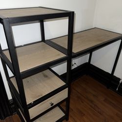 Modern Metal & Wood Desk with Shelves and Drawer