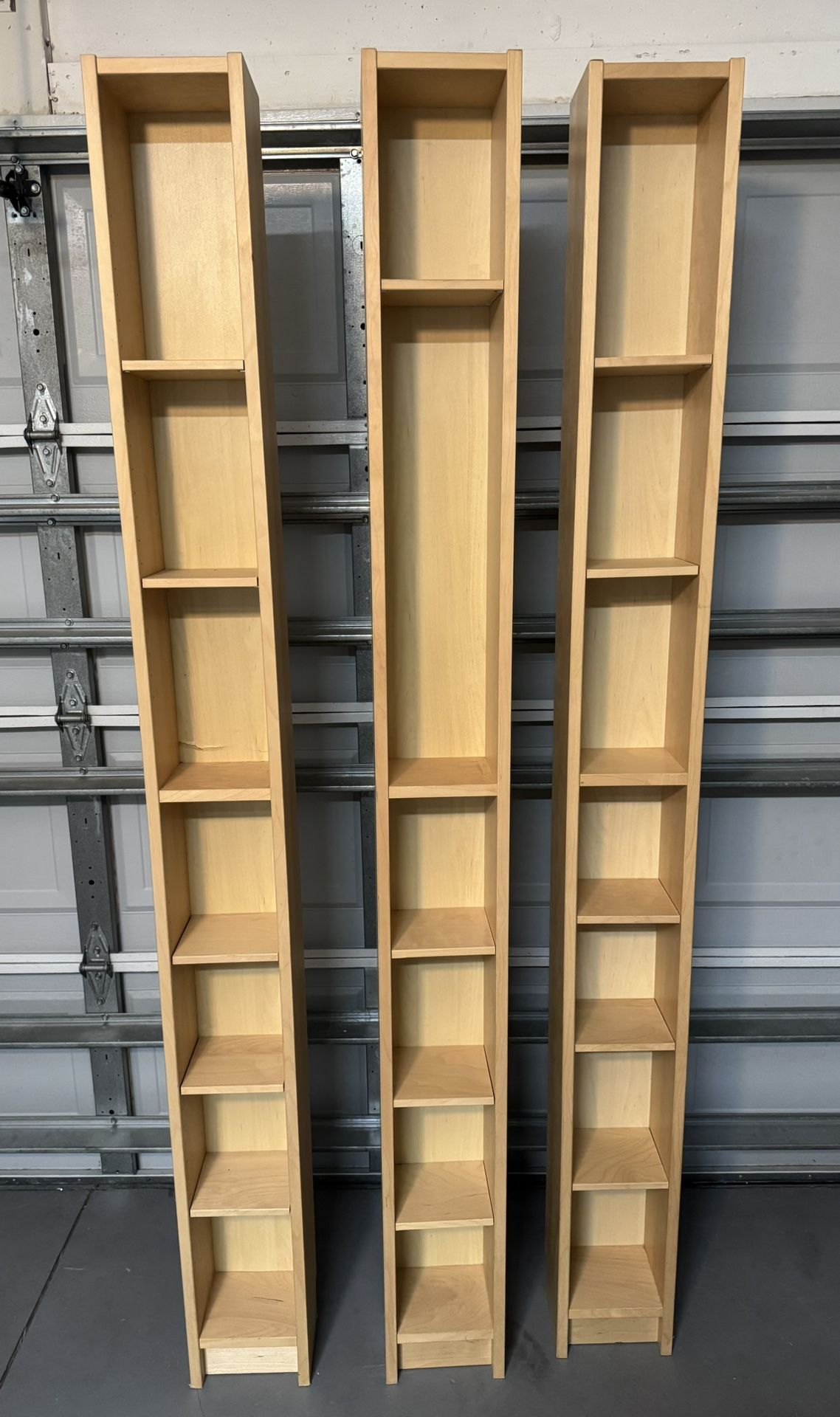 IKEA Gnedby Tall Skinny Shelf Set of 3 - 79.5” tall x 8”w x 7”d  Some wear - $100 for all three  