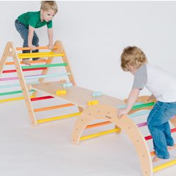 GREAT DEAL!!! Beright 4 in 1 Pikler Triangle Gym,Foldable Climber w/ Ramp, Indoor Climbing Toys for Kids, Triangle w/ Arch Climber