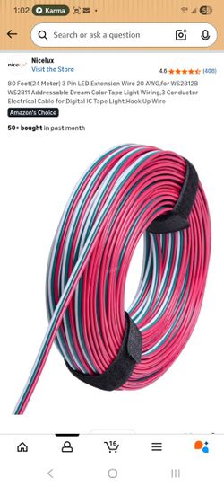 Nicelux 80 Ft  3 Pin LED Extension Wire 20 AWG,for WS2812B WS2811 Addres
