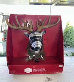 Black Plaid Deer Tree Topper