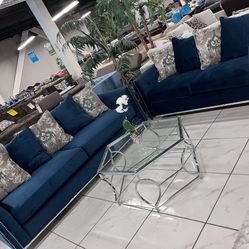 Modern Sofa Set 💙 Blue Fabric 