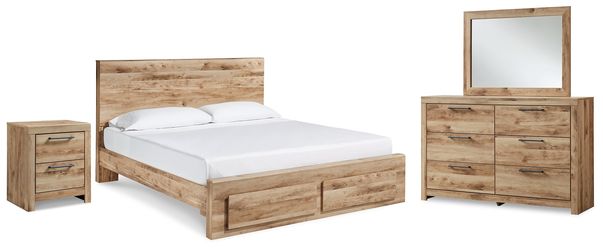 Hyanna Tan Brown Queen Panel Storage Bed, Dresser, Mirror and Nightstand (Online Special Price)
