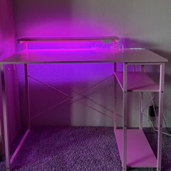 Pink Gaming Desk With LED Lights