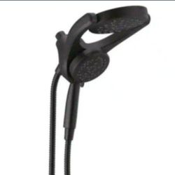 Delta HydroRain Two-in-One 4-Spray Patterns 6 in. Wall Mount Dual Shower Heads with MagnaTite in Matte Black