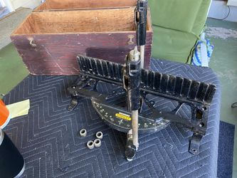 vintage Stanley No. 50 miter box saw, with storage box, saw measures approximately 18” wide x 14” tall.