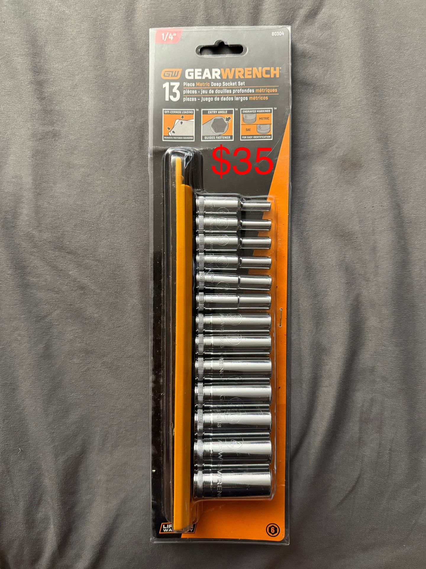 Gearwrench 13 Piece 1/4" Drive 6 Point Deep Metric Socket Set