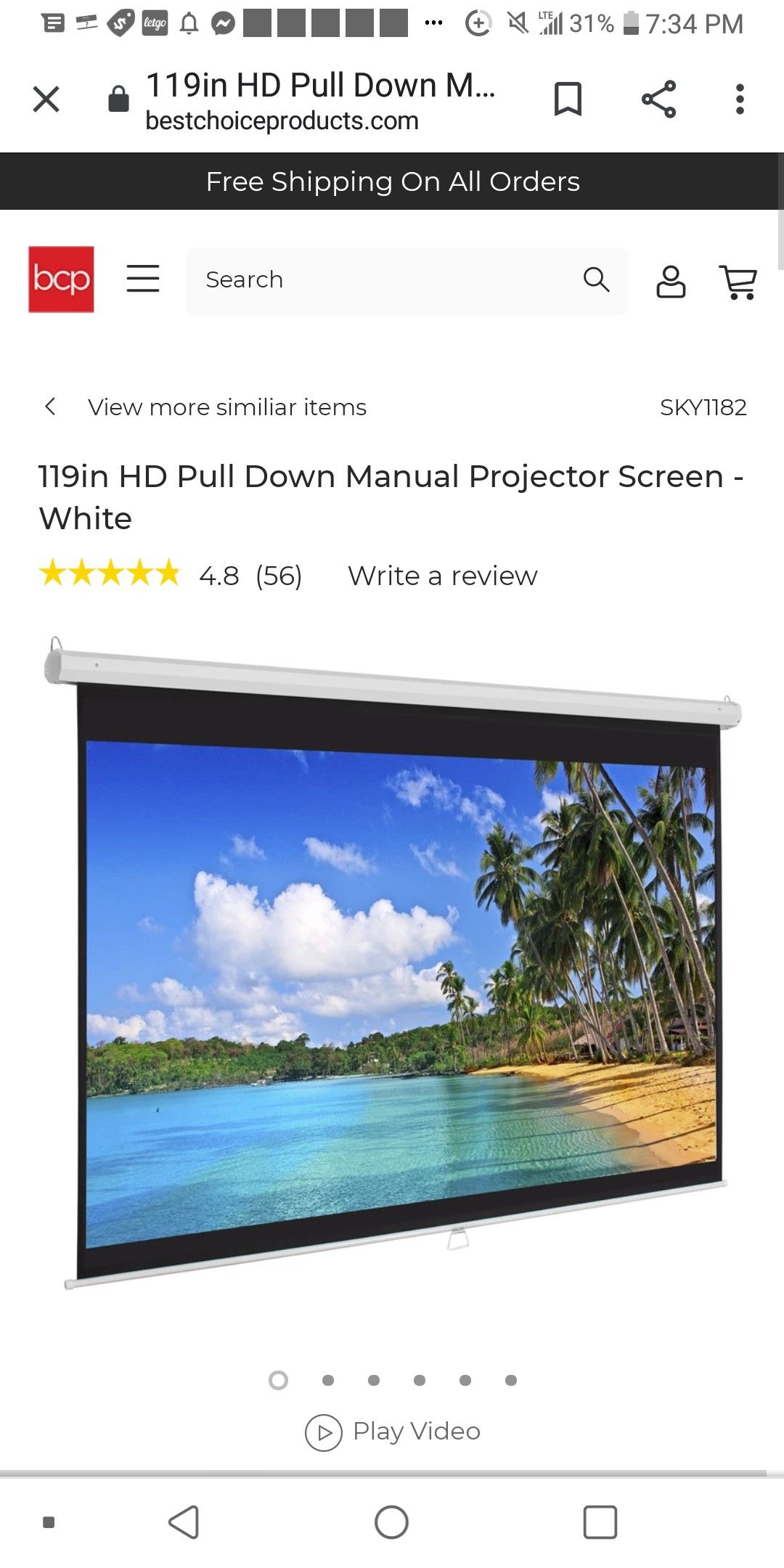 119in Pull Down Hd Projector Screen