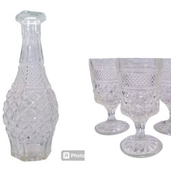 Vintage Anchor Hocking Wexford Decanter and Stemmed Wine Glasses 