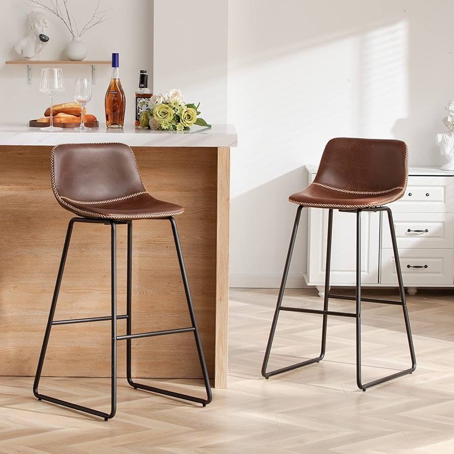 Bar Stools,30" Bar Height Stools Set of 3,Faux Leather Bar Stools with Back,Modern Counter Stool for Kitchen Island