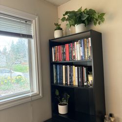 3 Tier Black Wooden Bookshelf, Adjustable Shelves