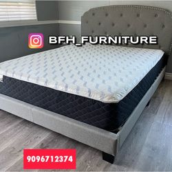 Full Size Grey Burlap Bed W Ortho Mattress 