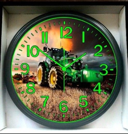 John Deere Tractor Farming Glow In the Dark Wall Clock New!