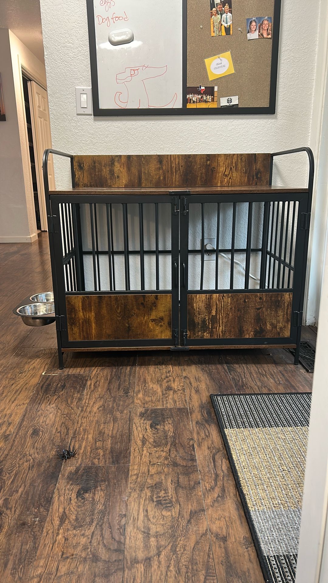 Large Dog Crate With Feeding Bowls